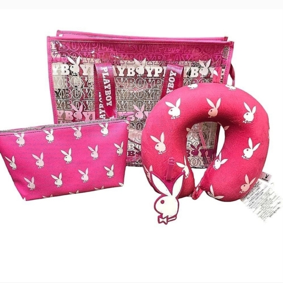 🔹️Playboy 🔹️4-PC pink Signature Logo Transparent Tote Travel Set "VIRAL" - Picture 1 of 5